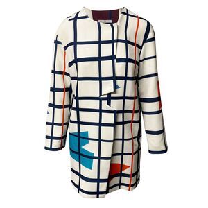 Rejina Pyo Lightweight Geometric Print Coat in White Viscose
